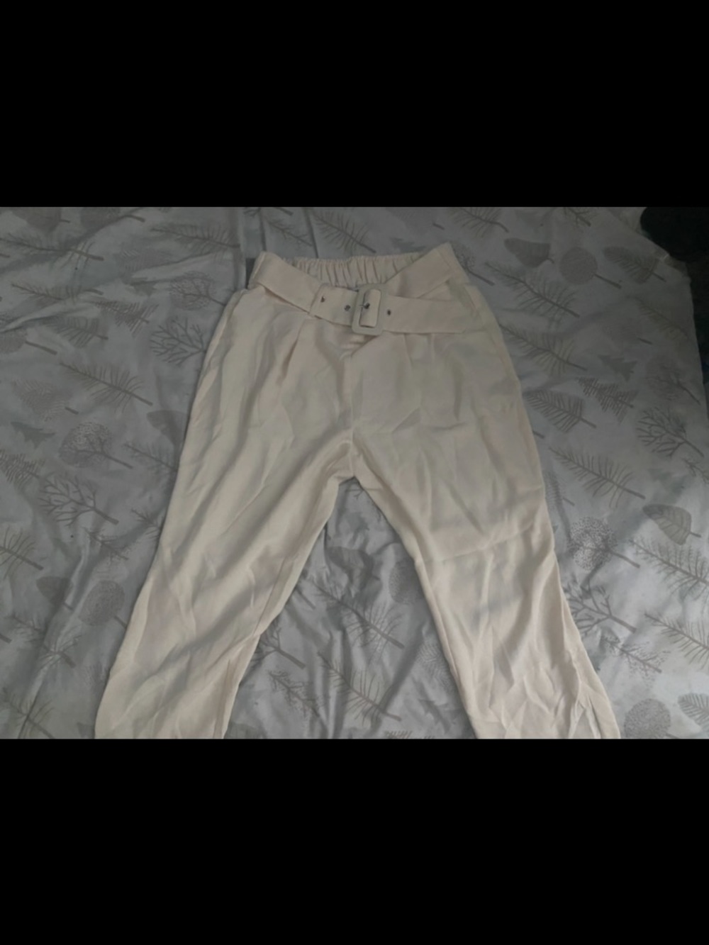 Cream High-Waist Belted Women Pants